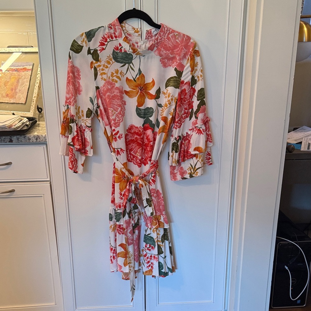 Petal & Pup Floral Midi Dress with Ruffle Sleeves